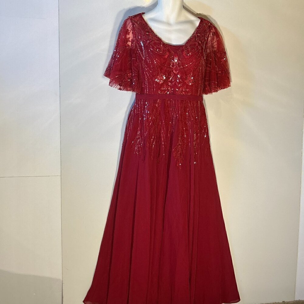 JJs House Deep Red Chiffon Short Sleeve Mother of the Bride or Formal Gow